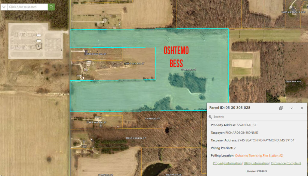 Oshtemo Township Battery Energey Storage System Location on S Van Kal St / 22nd St Kalamazoo, MI 49009